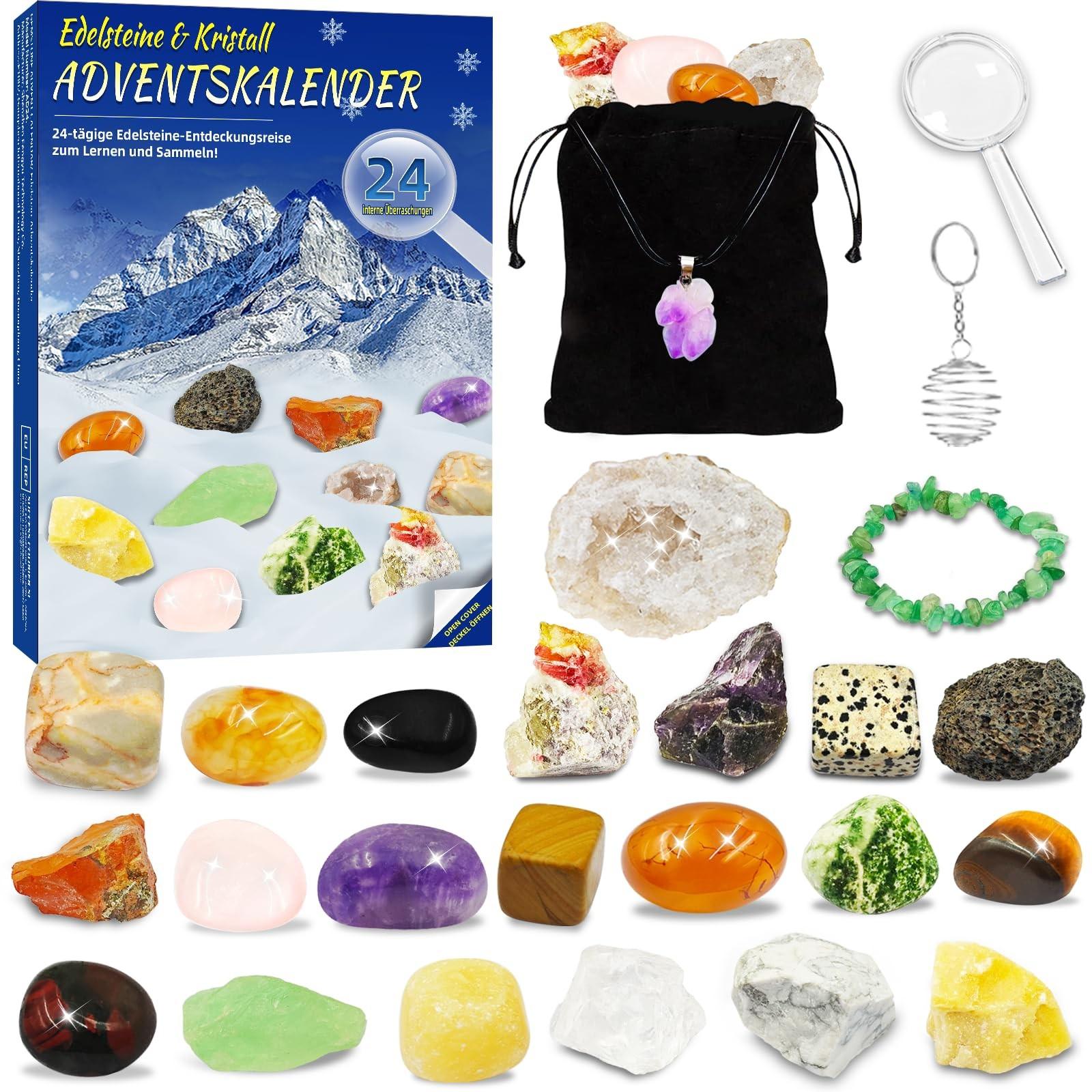 

Адвент-календарь Кристаллы для детей 24 дня Рождественский адвент-календарь Обратный отсчет Натуральные драгоценные камни Минералы Рождественские подарки для мальчиков и девочек One Size синий