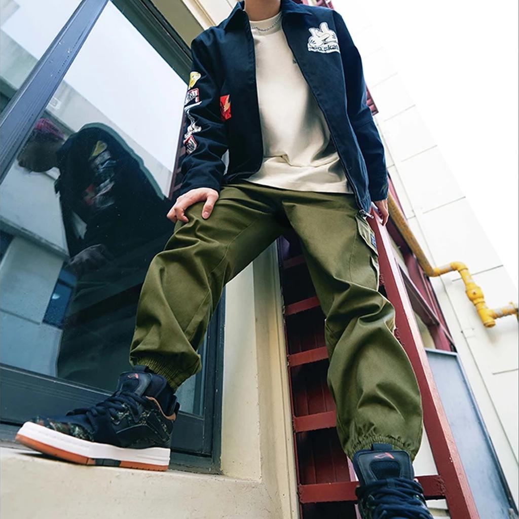 Li-Ning Skateboard Series Solid Color Cargo Pocket Detail Jogger Pants Men Bottoms Olive-Green AKXS085-3