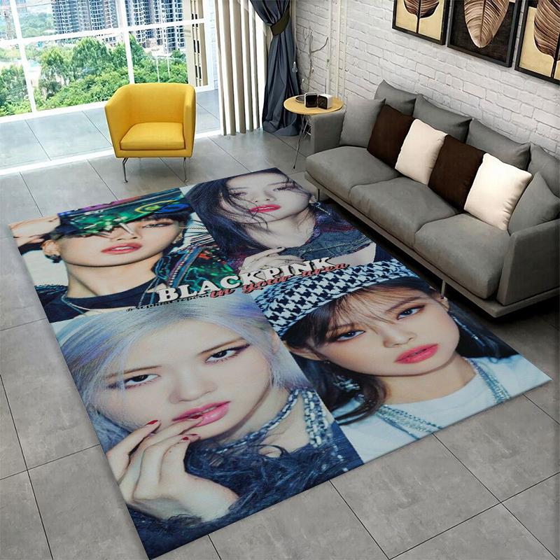 Fashion B-Black P-Pink Kpop Star Carpet Rug for Playroom Bedroom Living Room Sofa Home Decor,kid Area Rug Non-slip Floor Mat