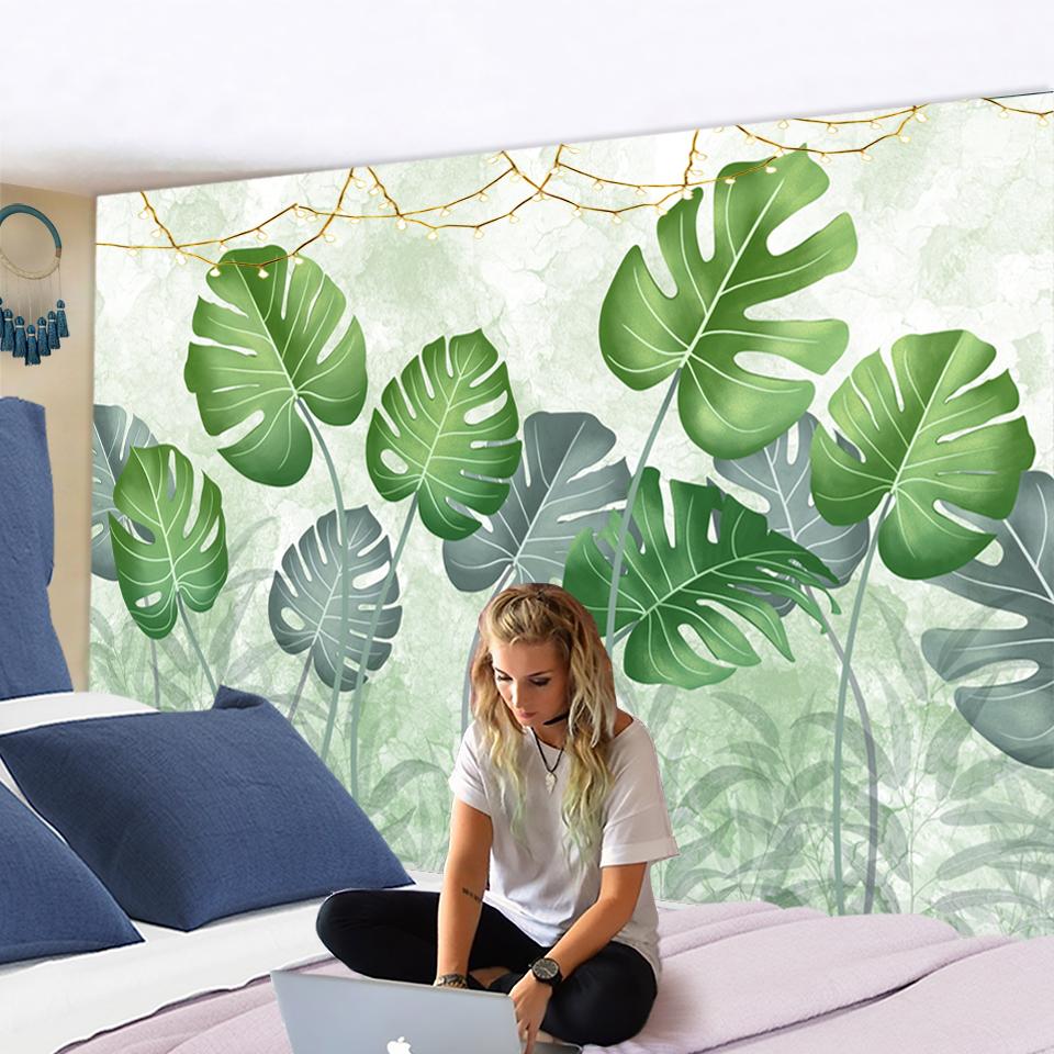 

Гобелен с зелеными листьями и листьями подорожника, тропические растения Юго-Восточной Азии, настенный гобелен с мандалой, художественный декор, настенный гобелен 150x130CM