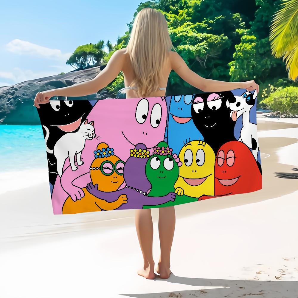 Cute B-BarbapapaS-ES Cartoon Towel Beach Towel Bath Quick-Drying Lightweight Blanket Portable Sauna Camping Swimming Pool Travel