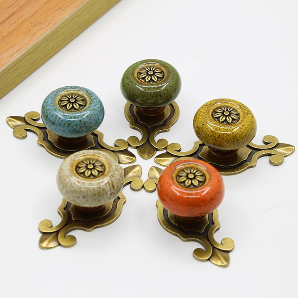 Fashion Pull Handle Ceramic Knob Door Metal Vintage Flower Door Cabinet Cupboard Wardrobe Drawer Furniture Decor