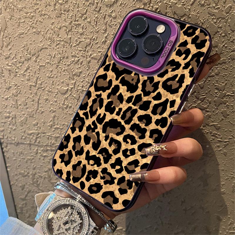 Funda Armadura Anticaídas Leopardo Marrón Para iPhone 15 Pro Max 16 14 13 12 11 Pro X XR XS 7 Plus 16E Cubierta con Chapado Protector de Lente