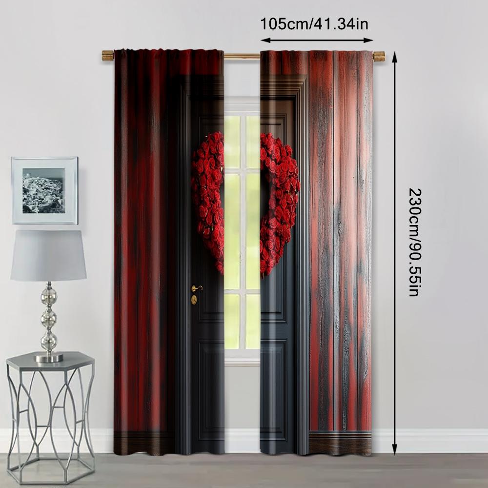 2pc,  Happy Valentine's Day Curtains Romantic Valentine's Day Balloon Machine Washable Polyester,Without Electricity Birthday