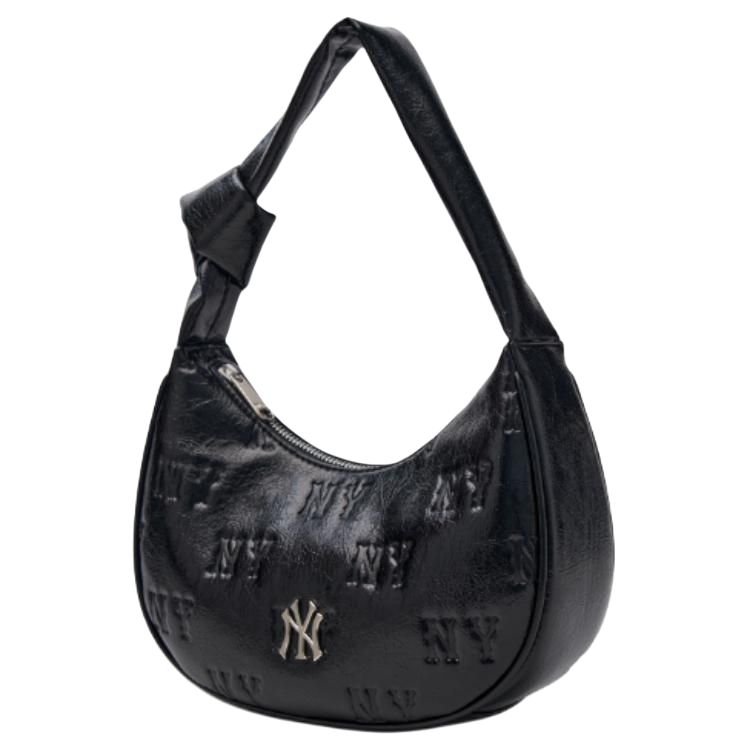 New MLB MONOGRAM New York Yankees Synthetic Leather Hobo Bag, Handbag Women's Black 3ABQMV15N-50BKS