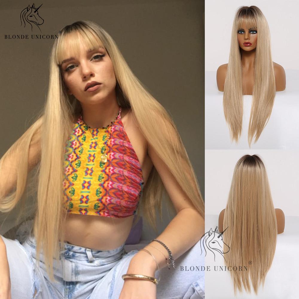 Inhaircube Коричневый и Блондовый Ombre Синтетические парики Длинные прямые реалистичные — фото 12