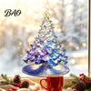 Indoor Outdoor Christmas Decorations Stained Glass Style Tree Static Window Cling, Gradient Starry Sky Reusable Festive Home Decor Xmas Sticker,