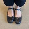 Sheepskin Version~ Spring New Shallow Mouth One-word Buckle Leather Single Shoes Women's Versatile Rivets Flat Bottom Round Head Mary Jane Shoes