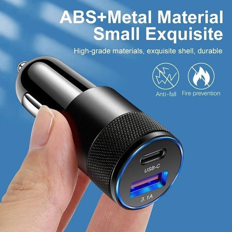3.1A 15W PD Car Charger Aluminum Alloy Fast Charger USB-C Car Auto Replacement Charger For iPhone 12 15 16 17 For Samsung GPS
