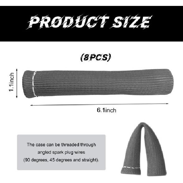 8 PCS Spark Plug Wire Protector Sleeve, 6 Inches Glass Fiber Automotive Gray