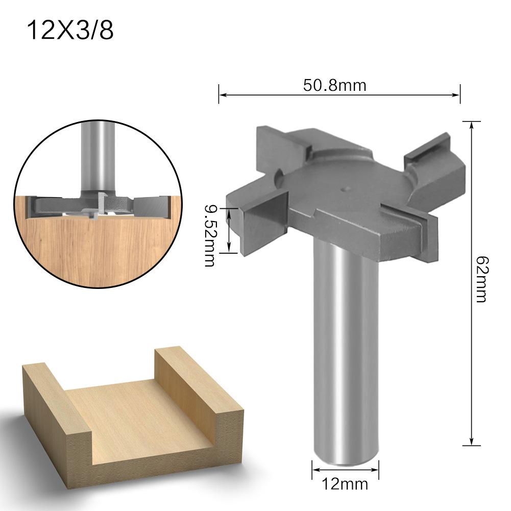 

Four-blade T-knife Slotting Knife Woodworking Milling Cutter Engraving Machine Cutter Head Large Diameter Slotting Knife Woodworking Cleaning Knife four-edged T sand blowing 12 * 3/8