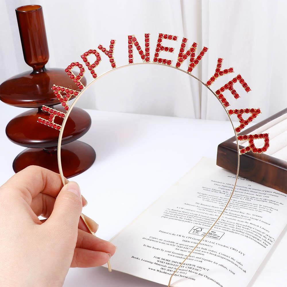 Headdress Letter HAPPY NEW YEAR Headband Rhinestone Crown Korean Style Hair Hoop Female Jewelry