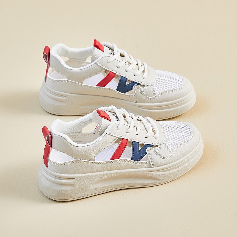 New Summer White Shoes for Female Students' Heightened Hollow Mesh Breathable Casual Street Shot
