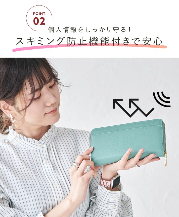 Lizdays Women's Genuine Leather Long Wallet with Automatic Receipt and Coin Separation, Skimming Prevention, and Coin Thru (Gold)