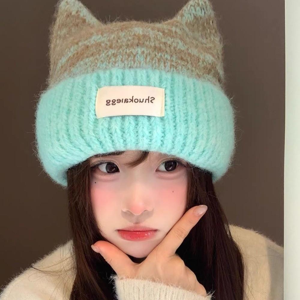 Windproof Knitted Beanie Warm Winter Cap Cute Cat Ear Hat Cold Weather