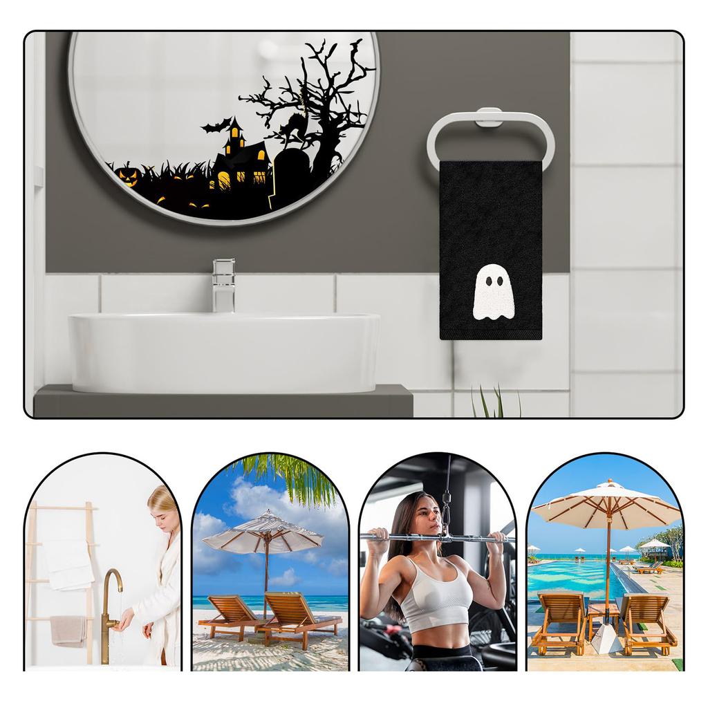 2 Pcs Halloween Black White Ghost Cotton Towel Halloween Ghost Hand Towel Hand Drying Towel for Drying Cleaning Cooking Holiday