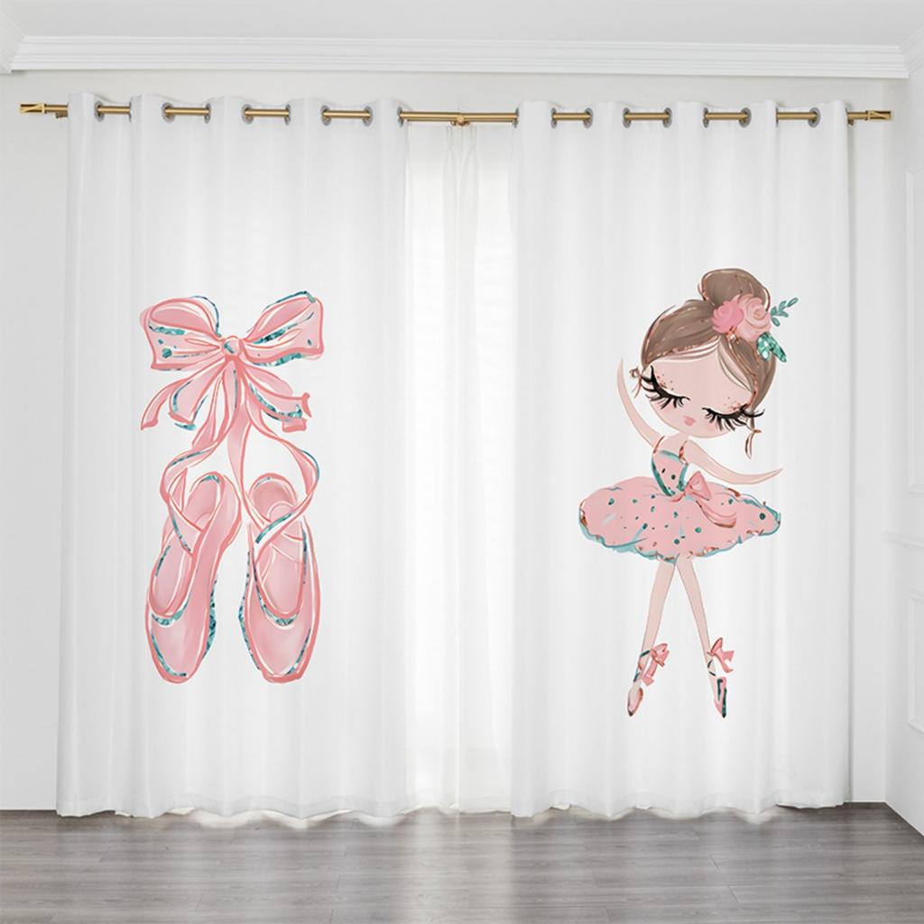 2 Panel Pink Unicorn Curtains Ballerina Girl Curtains for Kids Girls Bedroom Window Blinds Floor-to-ceiling Windows Grommet Top