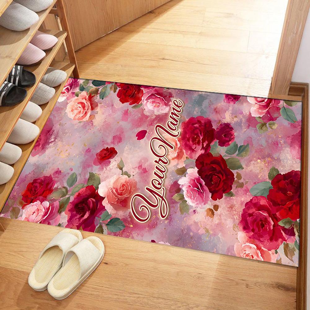 Rose Personalized Text Floor Mat Suitable for Foyer Study room Kitchen Entryway Anti-slip Rug Anime Office Decor