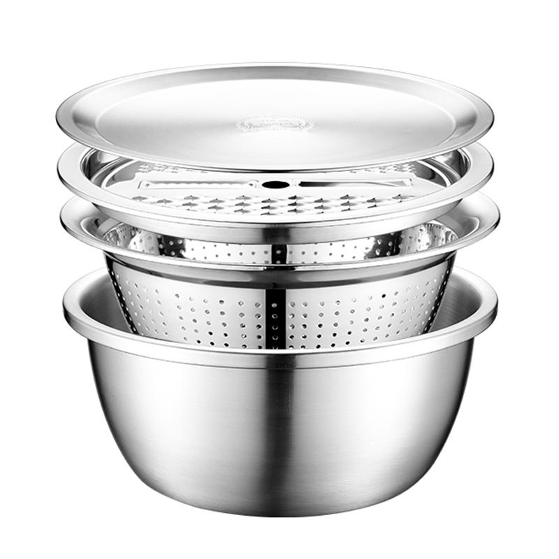 

4Pcs Set 304 Stainless Steel Bowl with Lid Kitchen Cooking Salad Bowls Mixing Set Washing Waste Basket Soup Bowl Soup Bowl | Bowls