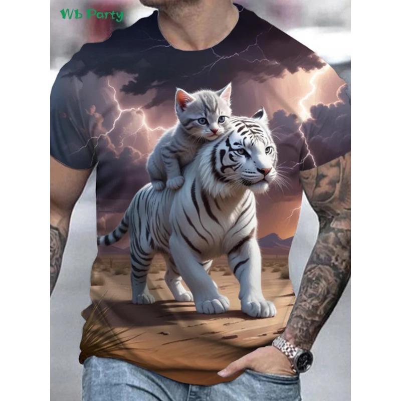Nuova T-shirt con Stampa Gatto 3D Estate Outdoor Uomo Manica Corta Moda Girocollo Top Uomo Casual Oversize Abbigliamento Uomo