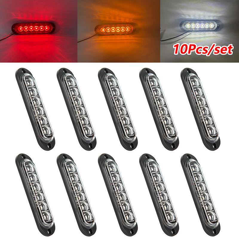 10Pcs 12V 24V 6 Led Side Marker Lights Warning Light Auto Car External Lights Trailer Truck Lorry Clearance Lamp Red Amber White