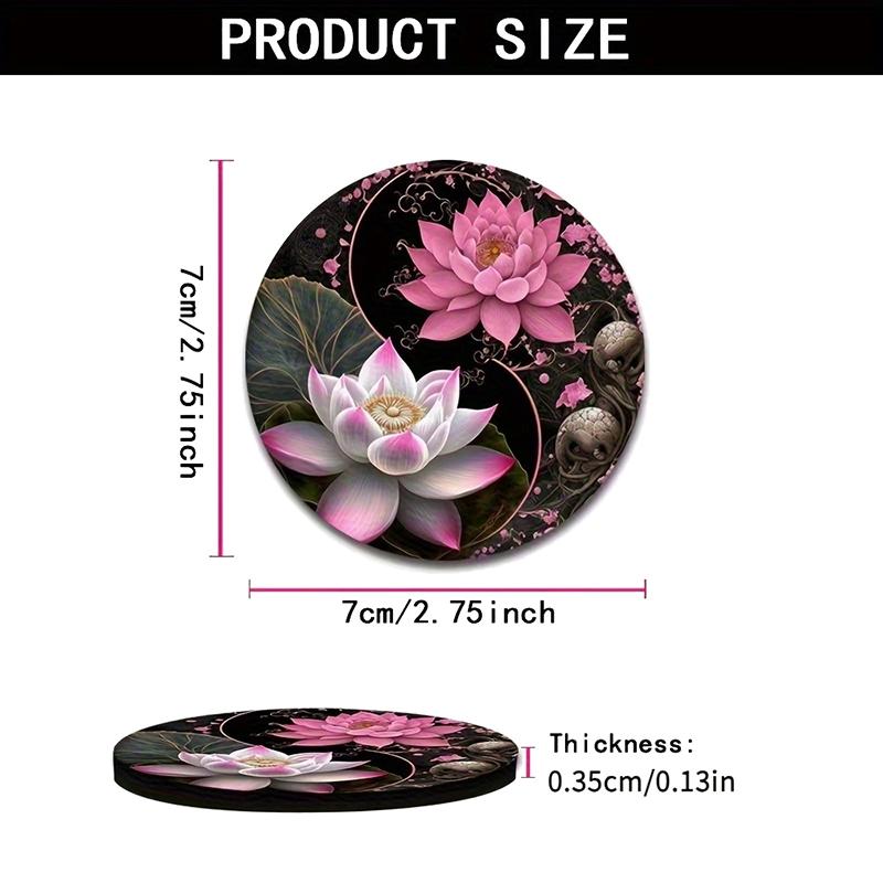 

2Pcs Lotus Yin Yang Car Cup Holder Coasters, Absorbent PU rubber Auto Cup Mats for Car Decor