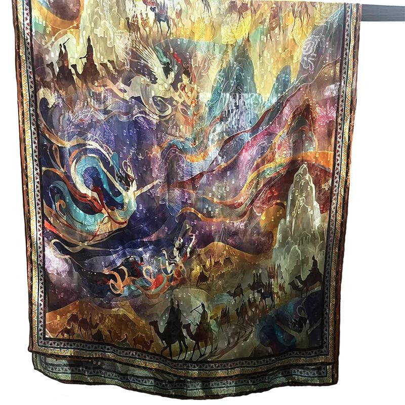

Meier Xiangyunhua luo cut flower thin style popular chinese style jacquard classyeasiest for match silk scarf 180x70cm 70x180cm (1-3cm measurement error)