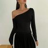 Trendy Sexy Off-shoulder T-shirt, Spring/summer Diagonal Collar, Clever Design Long-sleeve Top for Women