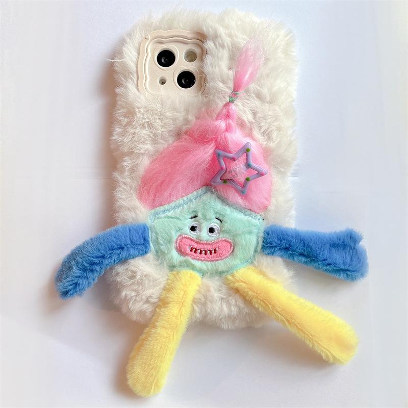 Dopamin Apfel 15 Plüsch Cartoon Puppe Handyhülle mit Halterung - Niedliches Silikon Anti-Fall Design