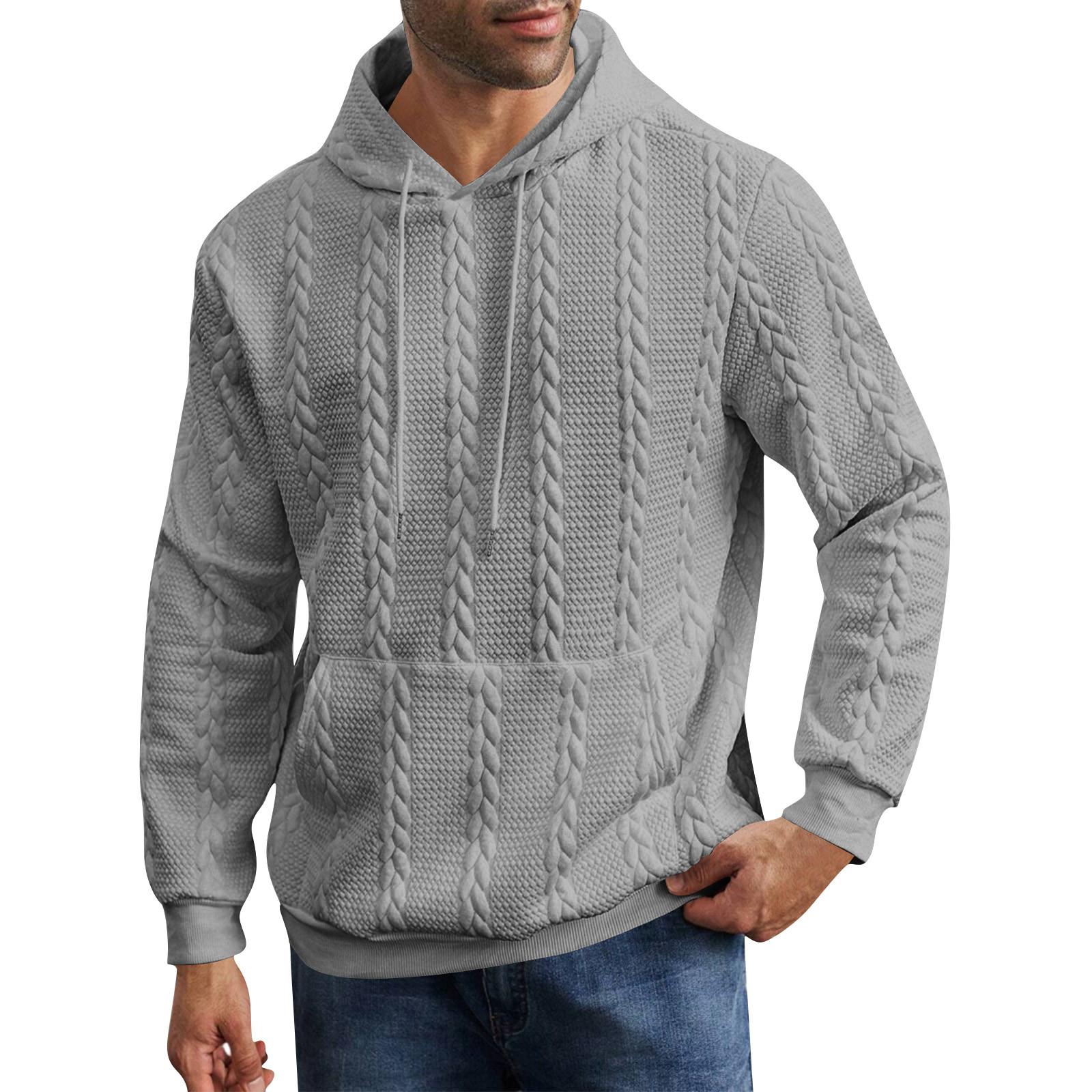 Мужская мода однотонный вязаный свитер с капюшоном и завязками с длинными рукавами M 2345₽