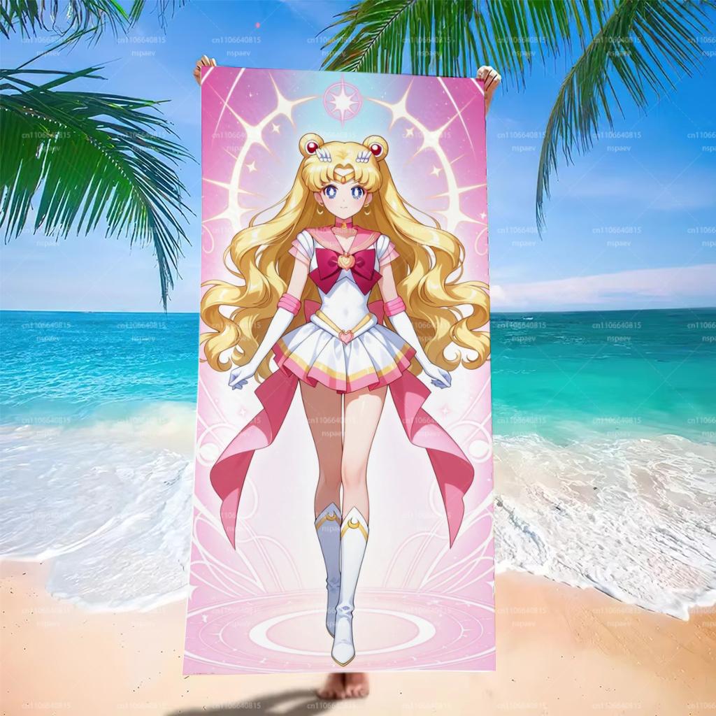 Sailor Moon Usagi Tsukino Beach Towel, Pink Magical Circle Anime Bath Towel