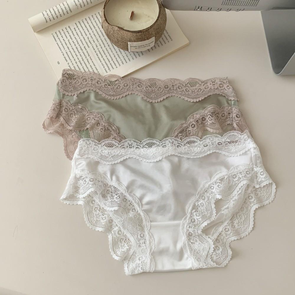 Mesh Transparent Lace Panties Seamless Lace Bow Briefs Thin Underwear for Women  Summer