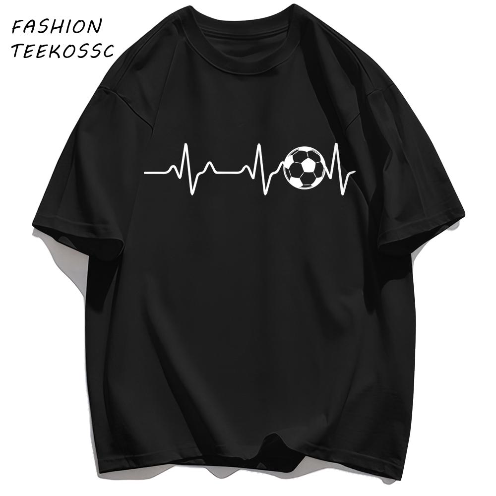 Football Electrocardiogram Print Men T Shirt Crewneck Summer TShirt Casual Loose Clothes Unisex AllMatch Cotton Sportswear