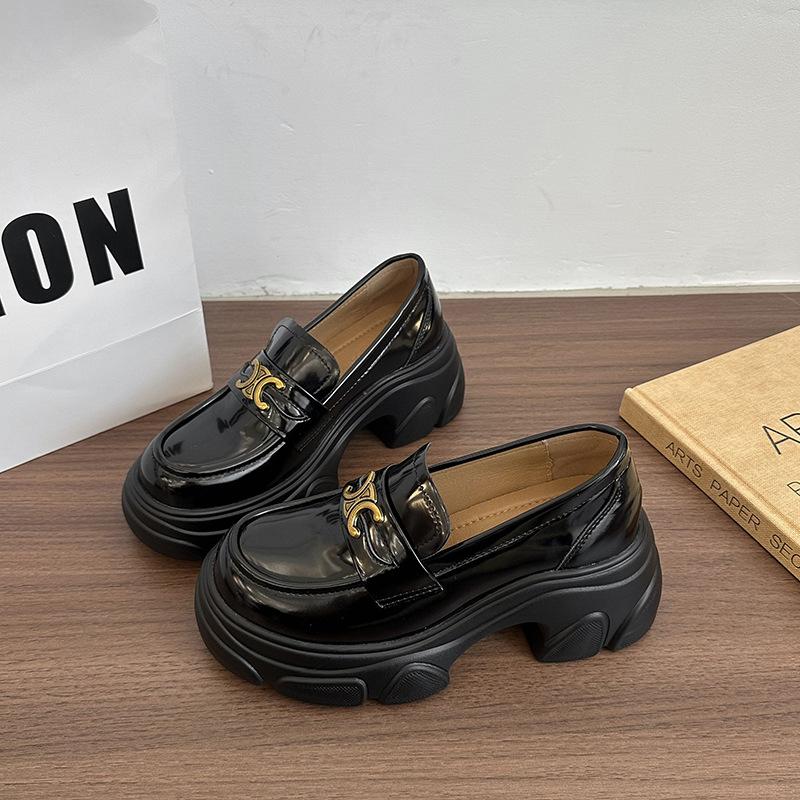 Small Leather Shoes Women's British Style Summer 2025 New One-pedal Lazy Loafers Platform Thick Heel Heightening Single Shoes