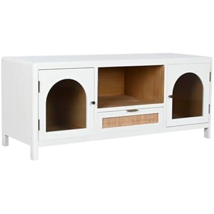 Meuble TV - HOME ESPRIT - Blanc - 120 X 40 X 50 Cm - Bois De Paulownia - Montage Facile
