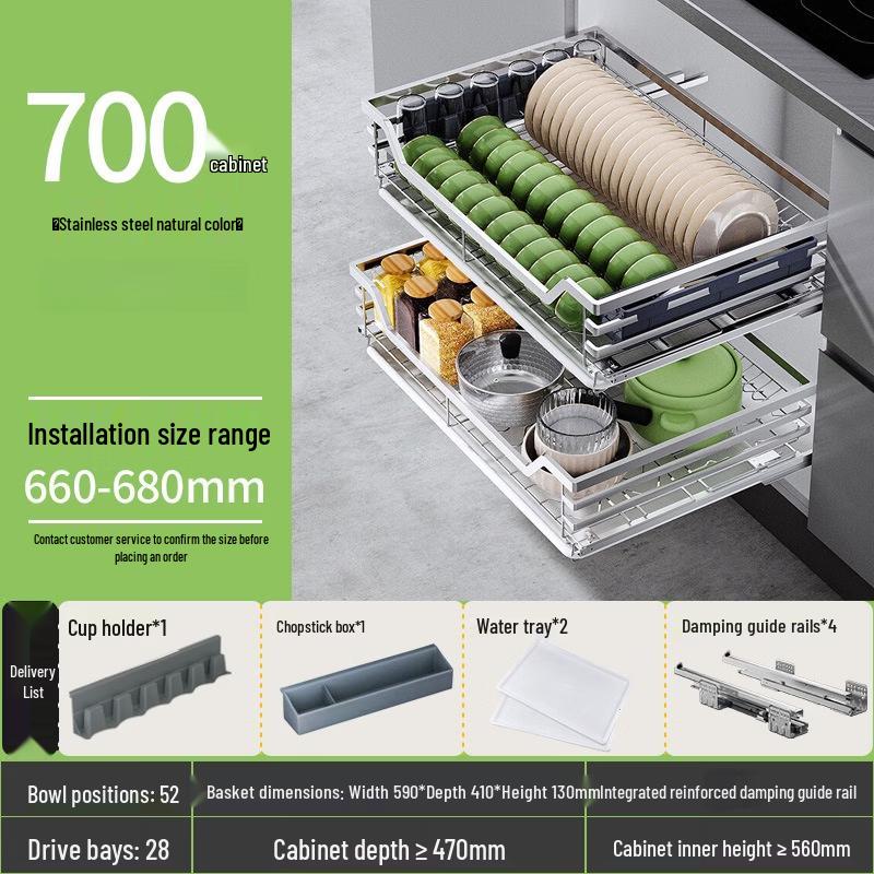 Handun Stainless Steel Kitchen Cabinet Double-Layer Dish Rack