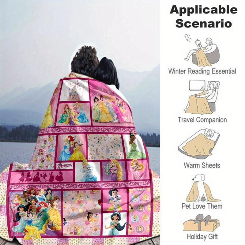 1pc Disney Princess Cartoon Blanket, Home Decorative Throw Blanket for All Seasons, Soft Flannel Throw Blanket, Living Room, Travel, Camping