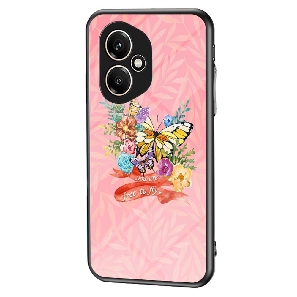 

For Honor 400 5G (Global) Case Butterfly Pattern TPU+Tempered Glass Protective Phone Cover C