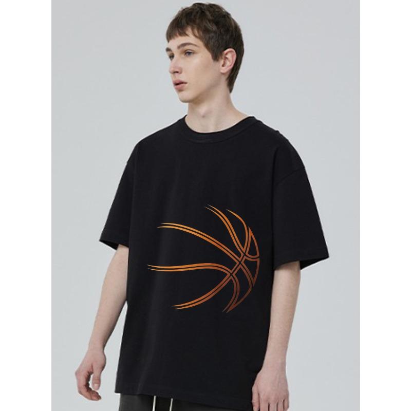 Black Oversized T-Shirt with Orange Basketball Graphic for Casual Wear and Sports Fashion