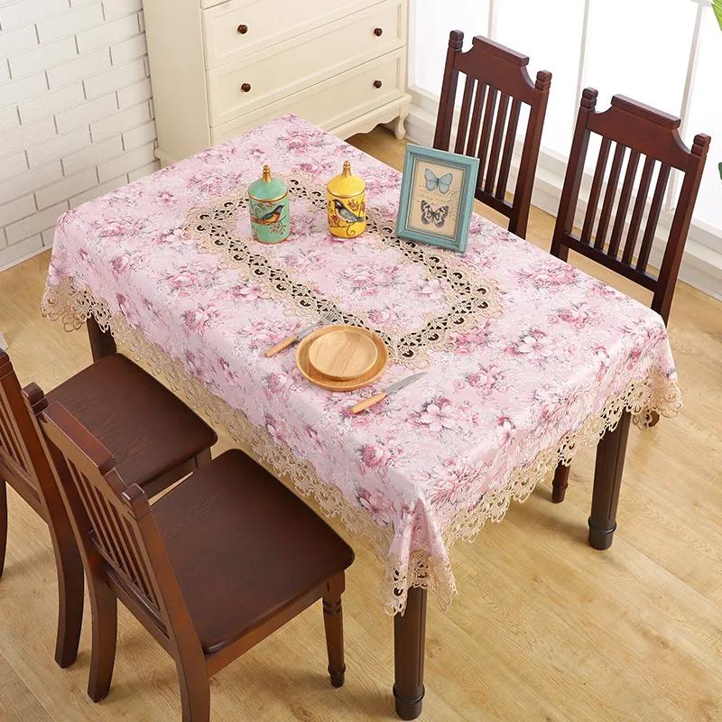 Proud Rose Lace Tablecloths Floral Printed Tablecloth Pastoral Rectangular Oil-proof Table Cover Cloth Wedding Decoration Towel