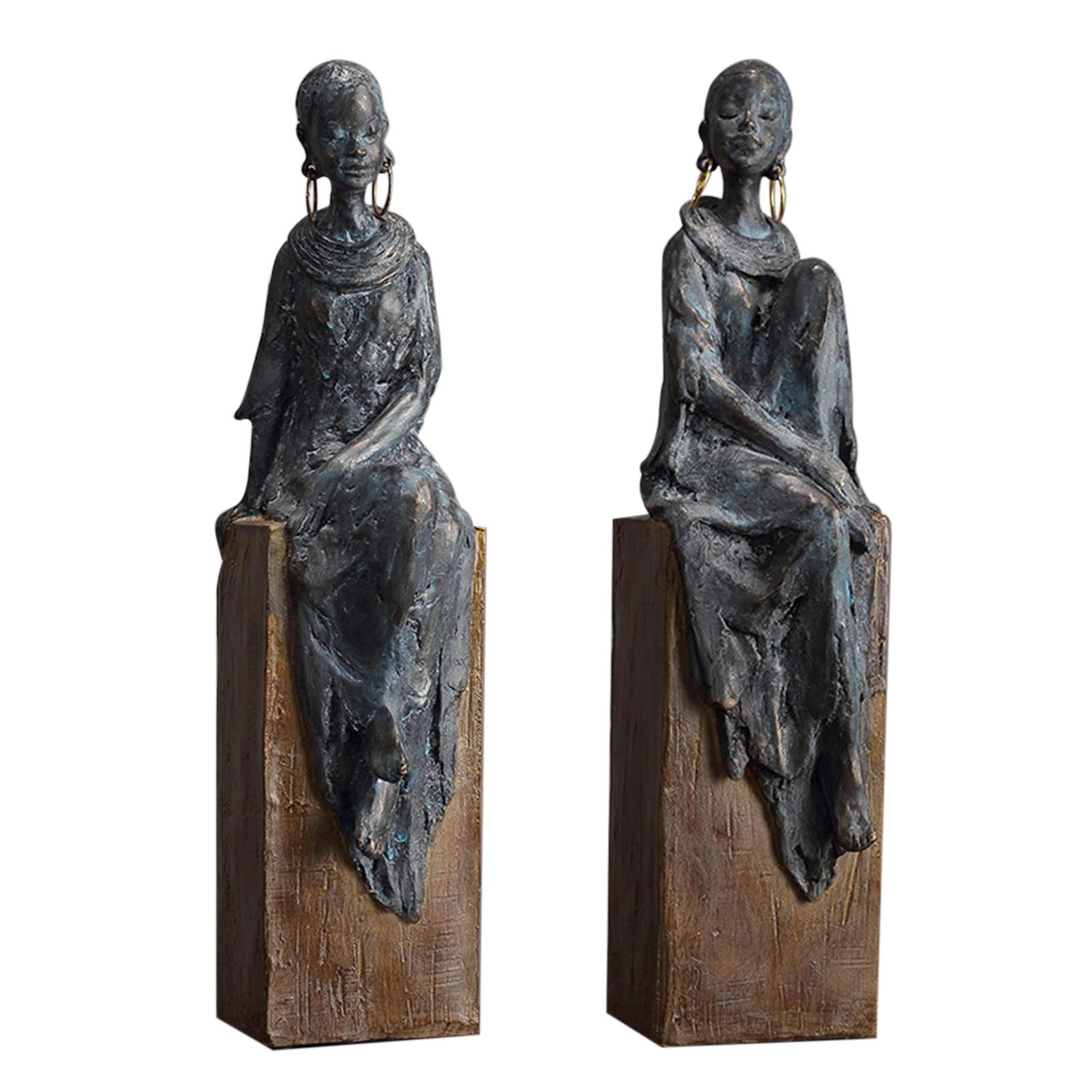 African Statues Figurines Sculpture Women Figure Girls Tribal Lady Decor 16cmx14cmx41.5cm