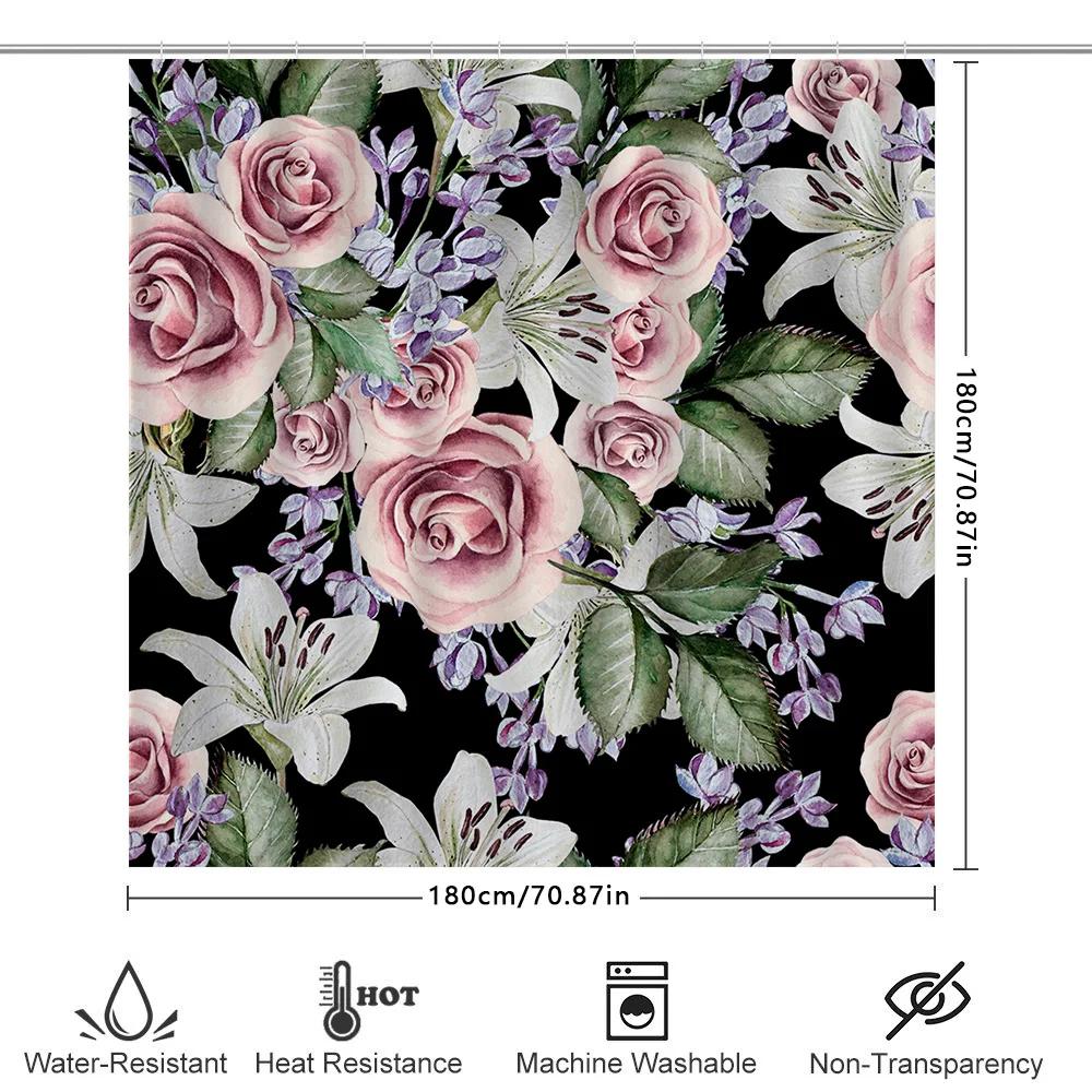 Floral Shower Curtain Pink Rose White Lilies Waterproof Polyester Bathtub Decorative Bathroom Window Curtains 3D Print Showercur