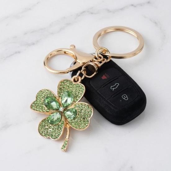 Four Leaf Clover Keychain Rhinestone Lucky Four Leaves Clover Keychain with Lobster Clasp Sparkling Good Luck Charm Gift for Women
