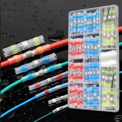 200pcs Insulated Heat Shrink Wire Connectors Waterproof Shrinkable Electric Copper Tape Solder Sleeve Connectors Kit Clamp Type