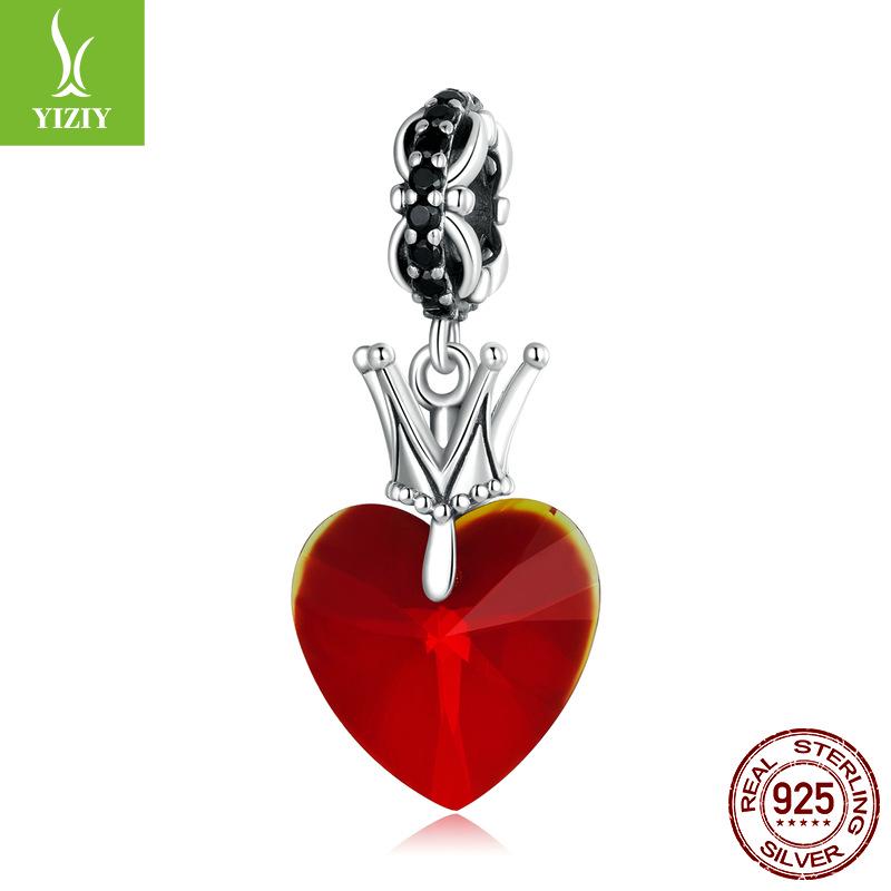Silver Ziyun Retro Crown Love Pendant in Sterling Silver - Queen Style Fashion DIY Beaded Accessory (Model: SCC2247)