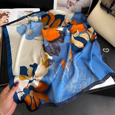 Printed Simulation Silk Flower Fashion Small Square Scarf Women's Spring and Summer Thin Sunscreen Decoration Ins Silk Scarf Scarf Scarf