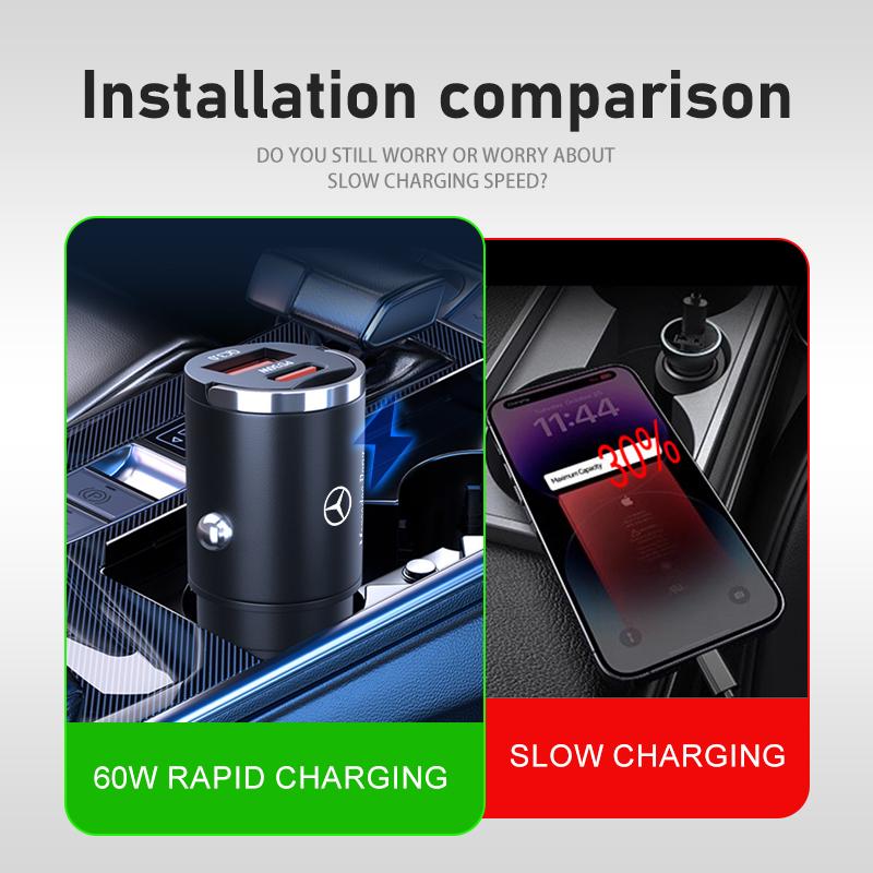 Mini 100W Car Charger Ports Pull Ring Fast Charge Type C PD For Mercedes Benz CLK GLC W212 C200 C300 W203 W204 W205 W169 W176 BF1