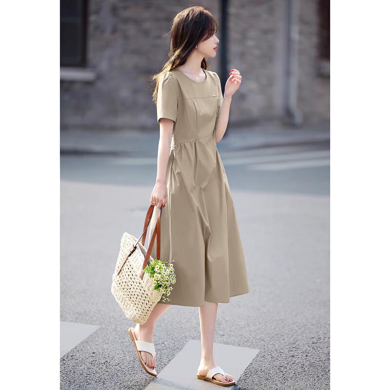 Women's Puff Sleeve Pleated A-Line Midi Dress