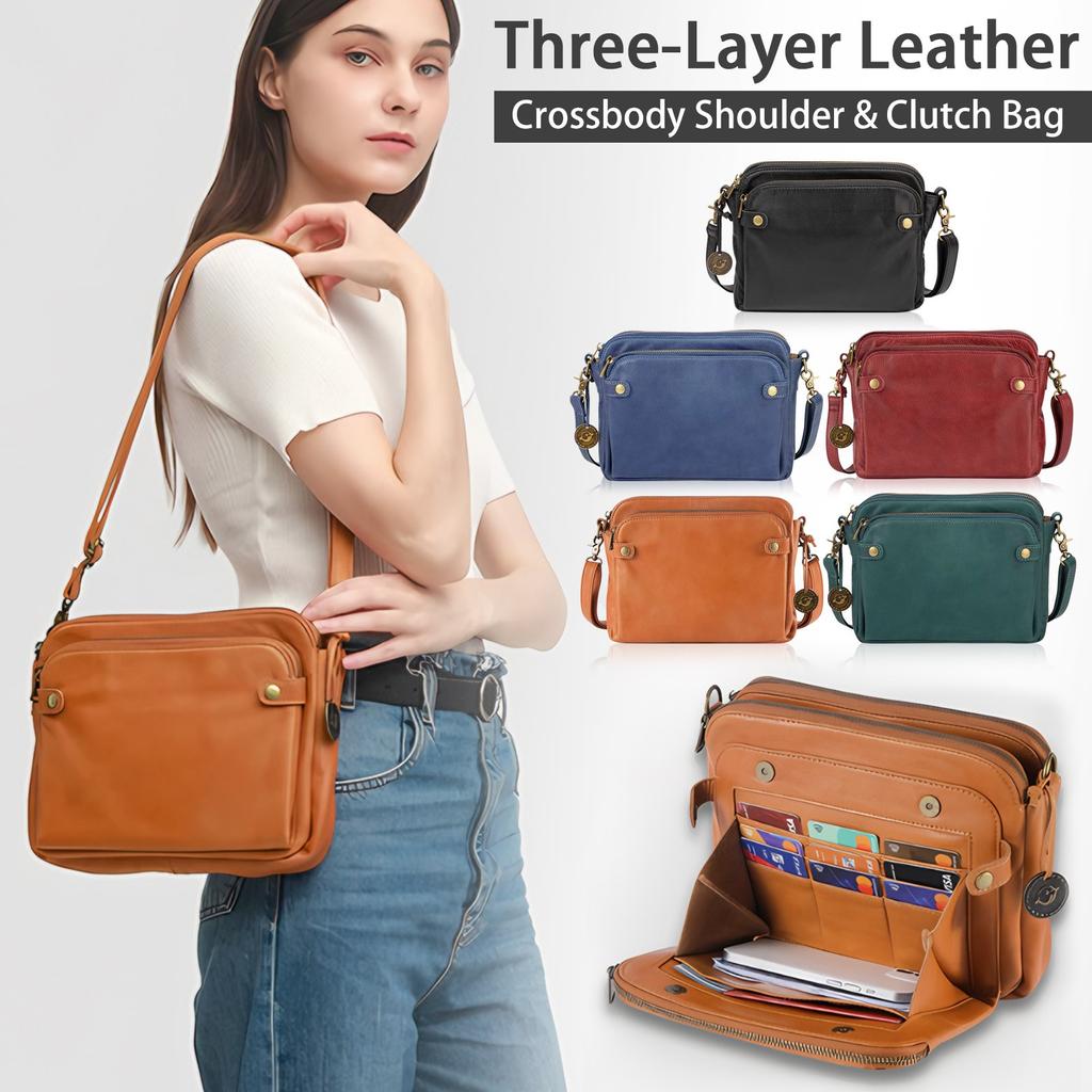 Drei Leder Messenger Schultertasche Clutch Damen Vintage Handmade Clutch