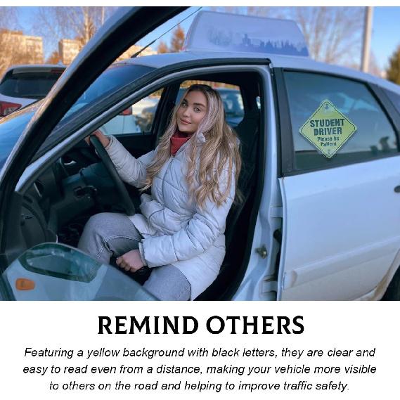 3 PCS Student Driver Sticker, Removable Reble New Driver Sign with Suction Cups, Please Be Patient Novice Driver Safety Warning, Rookie Driver